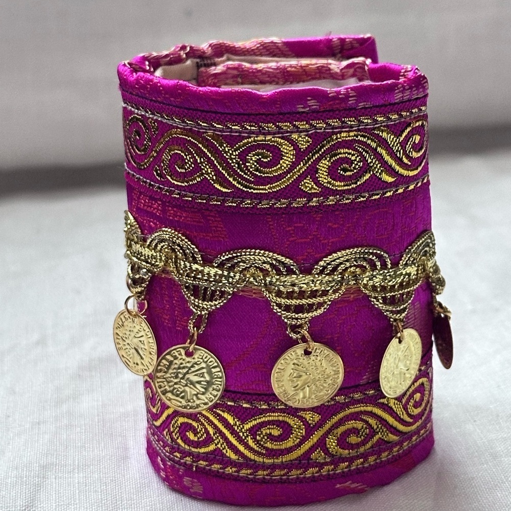 RUBYRUDI Cuff Bracelet Handcrafted OOAK Fabric Embellished Artisan Wearable Art - Picture 5 of 16
